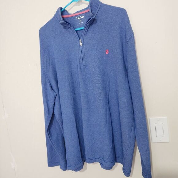 Izod Long Sleeve Polo Shirt For Men Size XL Blue Color Zip On Front - Picture 1 of 13